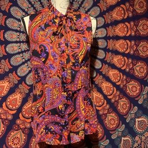 Beautiful Print Anne Klein Sleeveless Tie Front Blouse